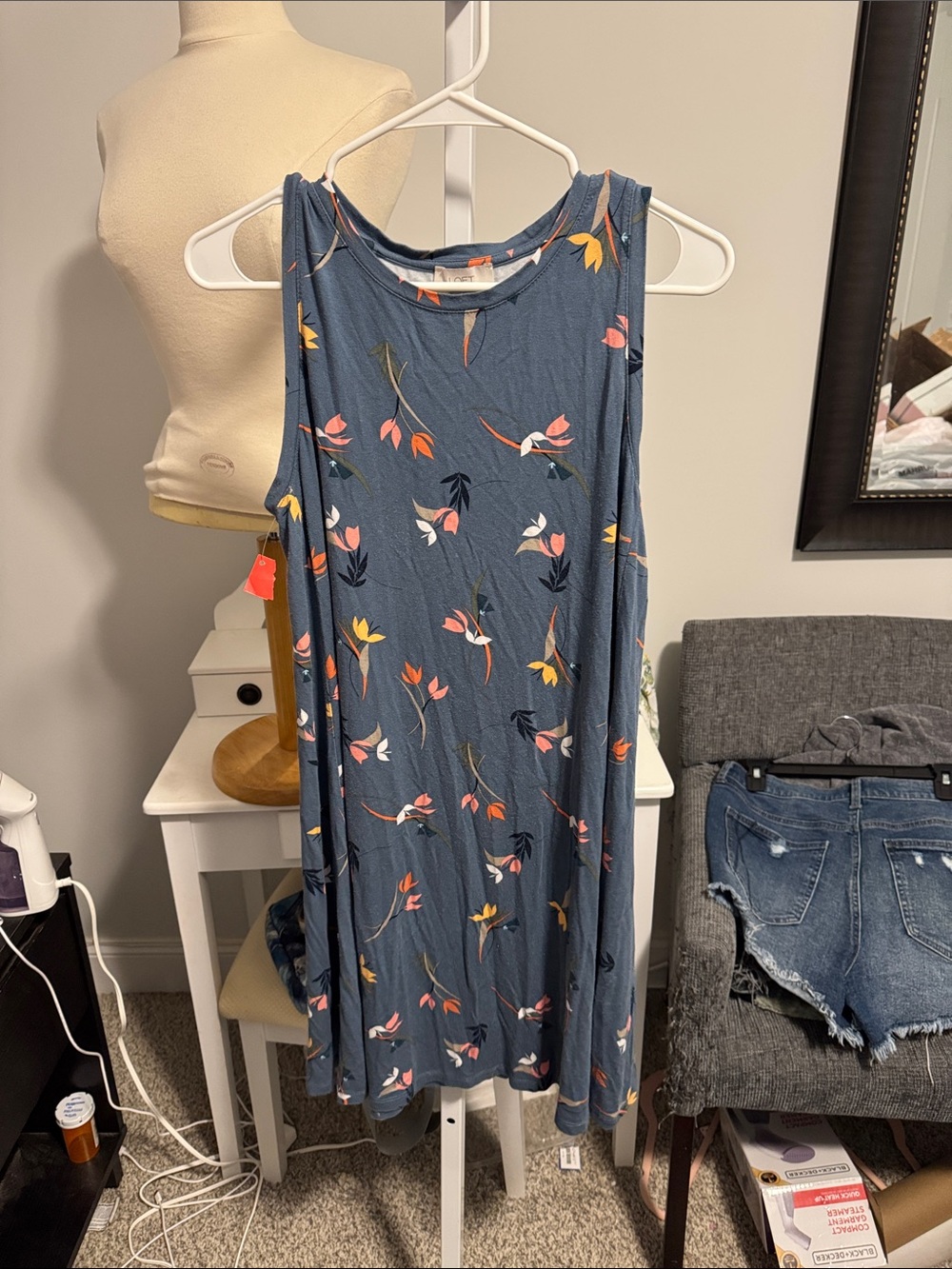 LOFT Blue Floral Sleeveless Tank